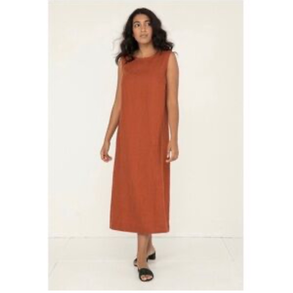 Elizabeth Suzann Linen Gauze Terracotta  Orange Midi Dress